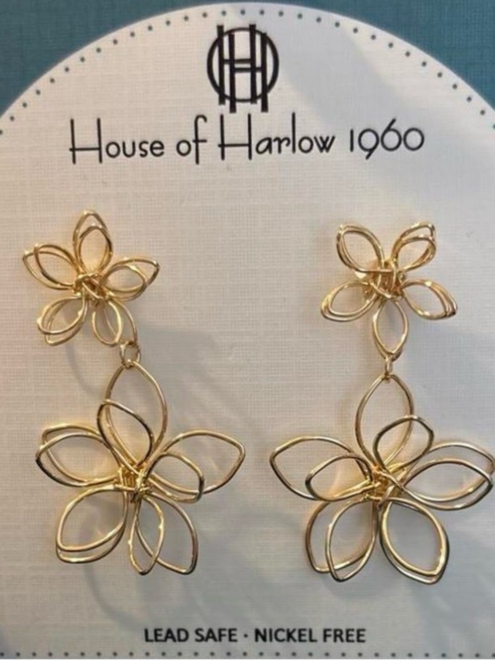 House of Harlow 1960 double tiered flower wire gold earrings